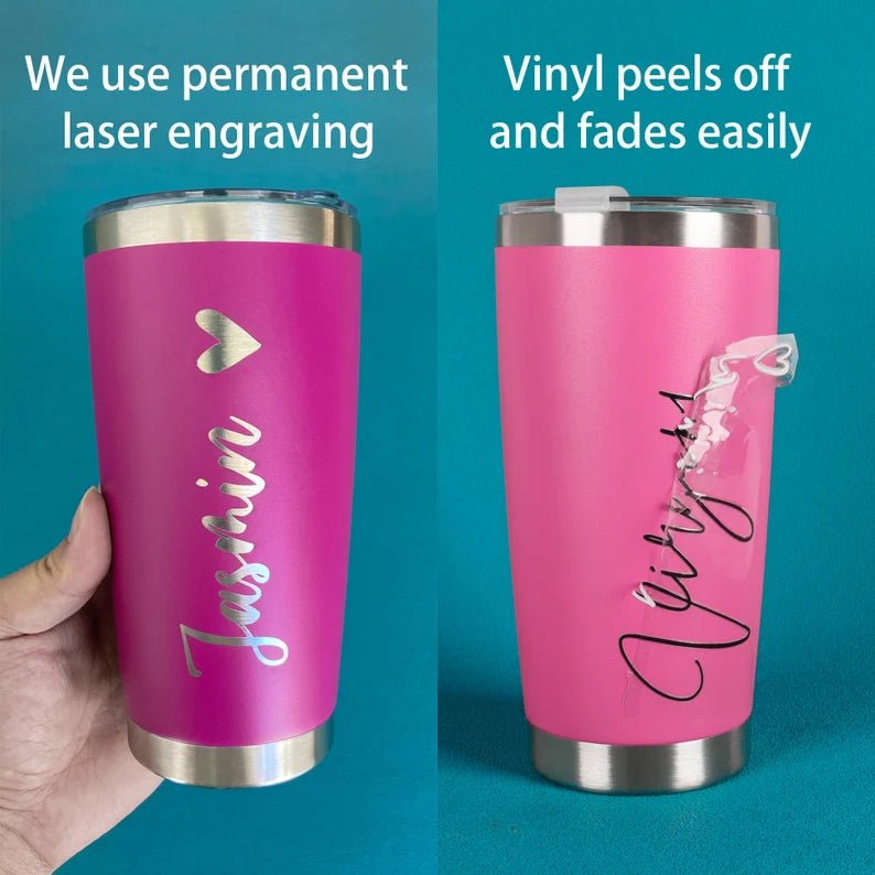 20oz Personalized Straw Tumbler - Custom Laser Engraved Travel Mug