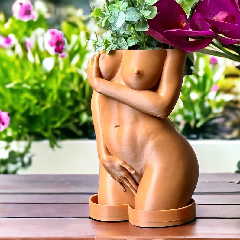 Unique Pot Artistic Naked Woman Planter, Fun Shy Decor, Quirky Office Decoration, Artistic Home Gift Idea, shy woman plant pot