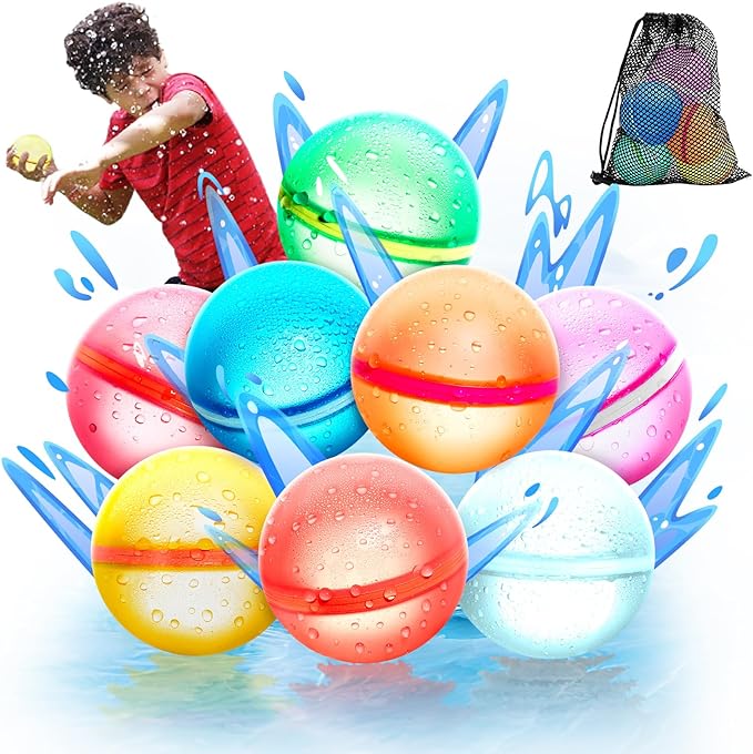 【8 Pack】💧Magnetic Reusable Water Balloons Fast Refillable for Kids Outdoor Activities, latex-free Kids Pool Beach Bath Toys, Self-Sealing Water Bomb Quick Fill for Summer Games