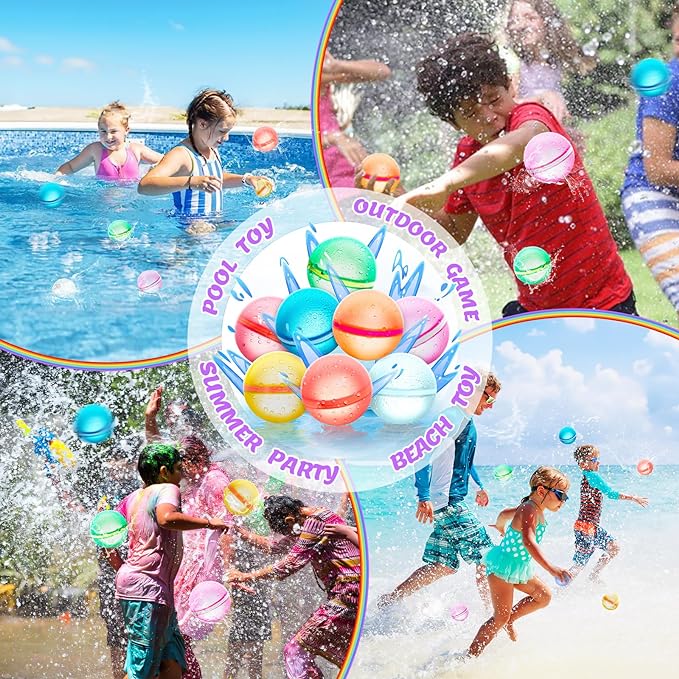 【8 Pack】💧Magnetic Reusable Water Balloons Fast Refillable for Kids Outdoor Activities, latex-free Kids Pool Beach Bath Toys, Self-Sealing Water Bomb Quick Fill for Summer Games