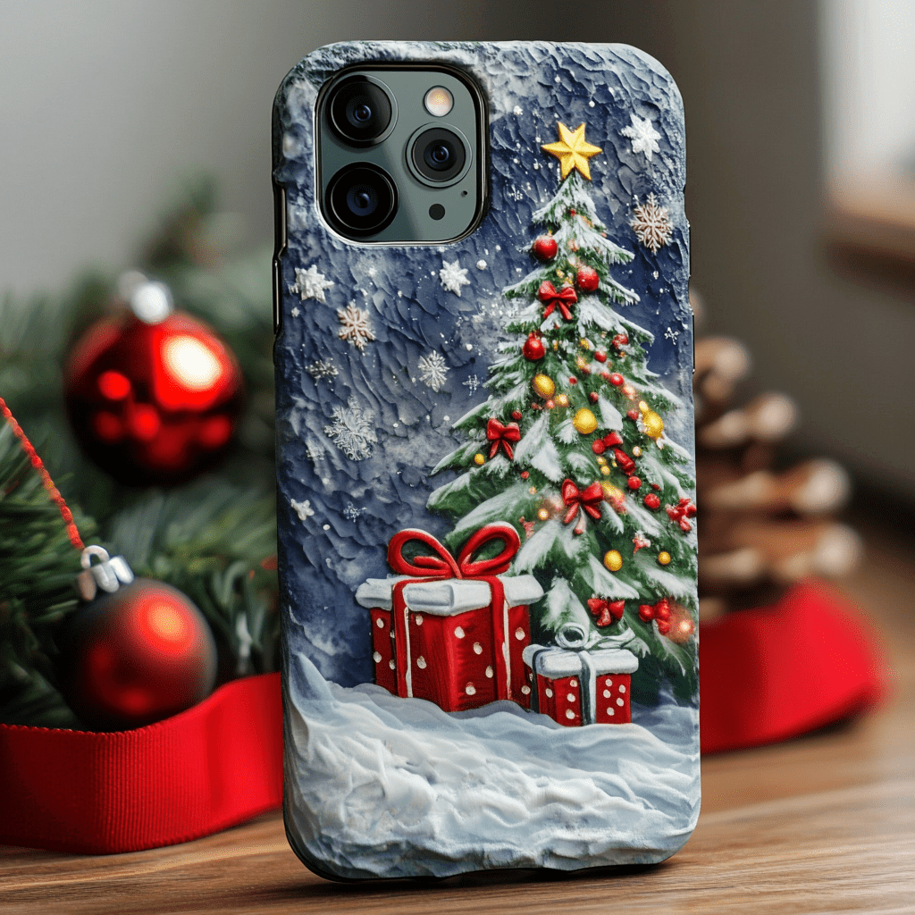 Christmas tree phone cases, various styles available, iPhone, Pixel, Samsung