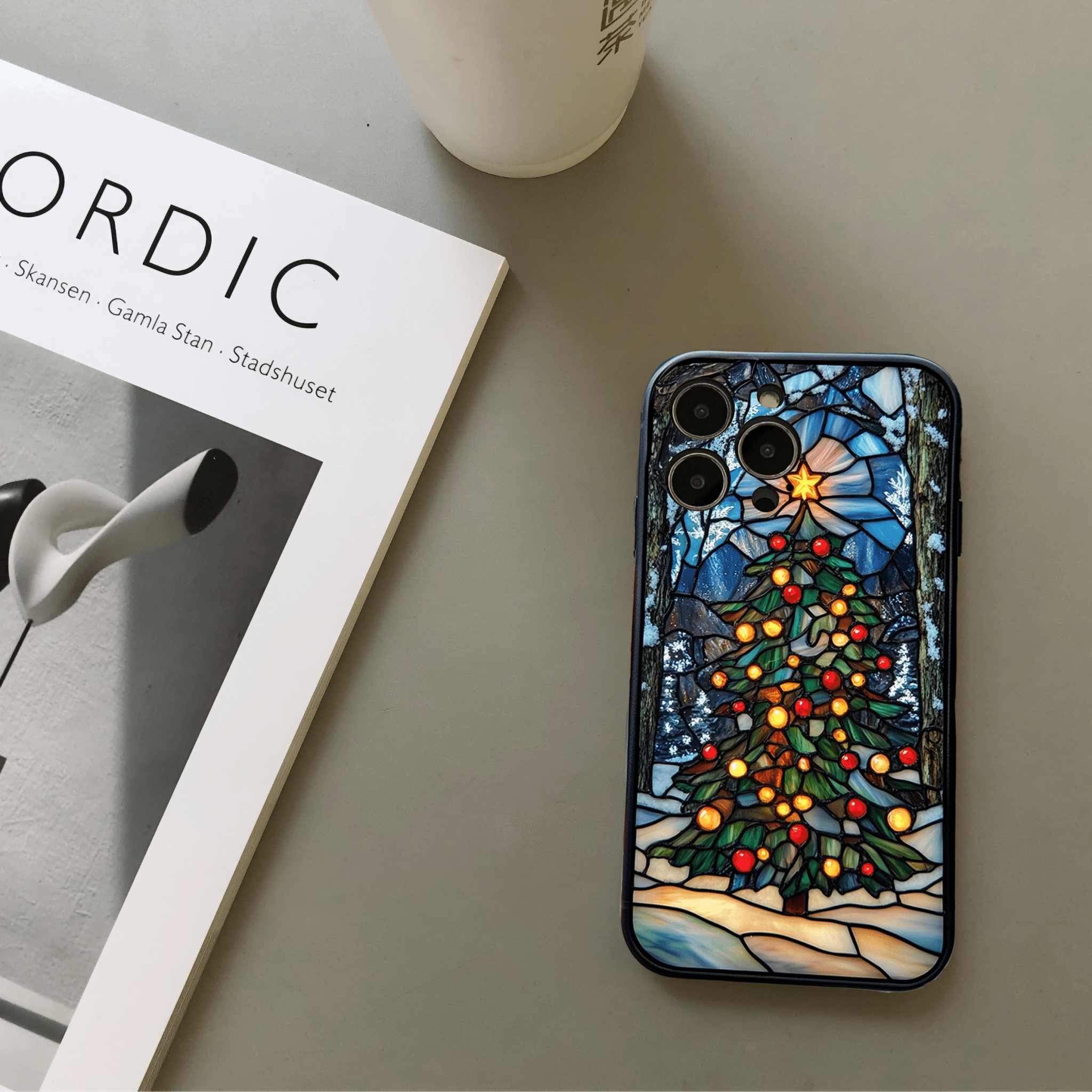 Christmas tree stained glass phone cases, multiple styles available, iPhone, Pixel, Samsung