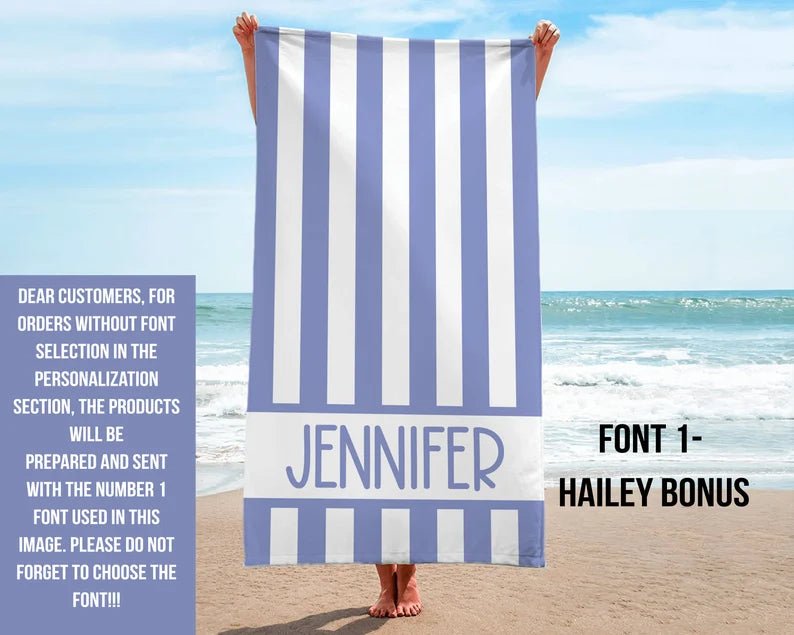 🌊 Custom Striped Beach Towel - Perfect for Kids, Bridesmaids, & Gifts! 🎁