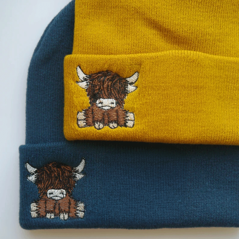 Cute Scottish Highland Cow Embroidered Hat Personalized Embroidered Name