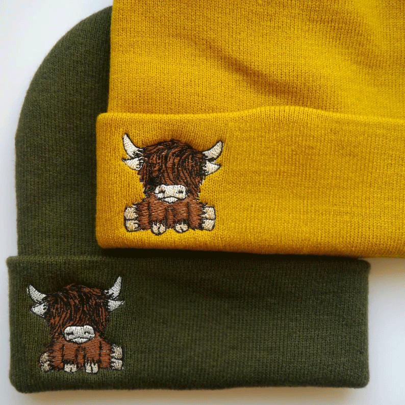 Cute Scottish Highland Cow Embroidered Hat Personalized Embroidered Name