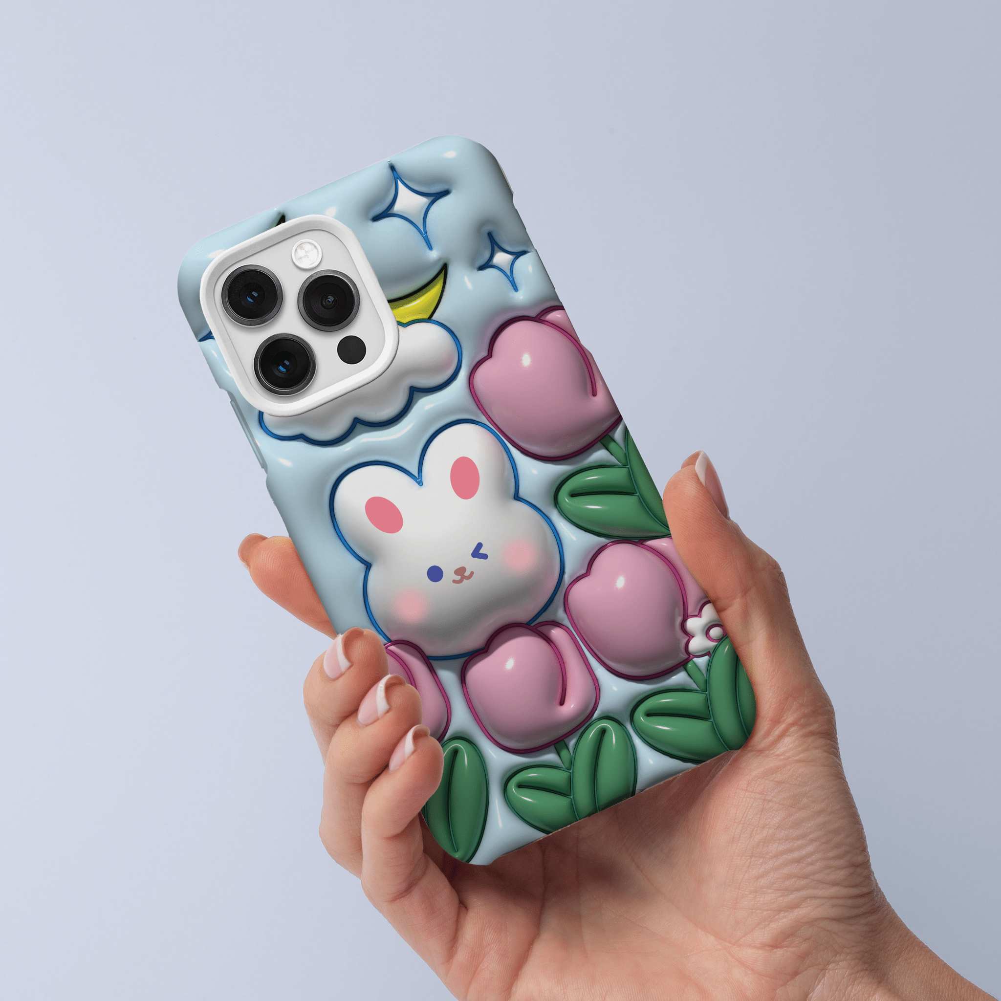 Cute tulips and bunny creative phone cases, multiple styles available, iPhone, Pixel, Samsung