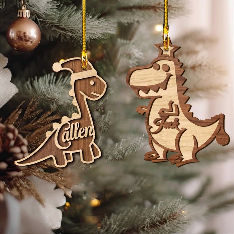 Dinosaur Christmas ornaments, children's ornaments, wooden ornaments, 2024 ornaments