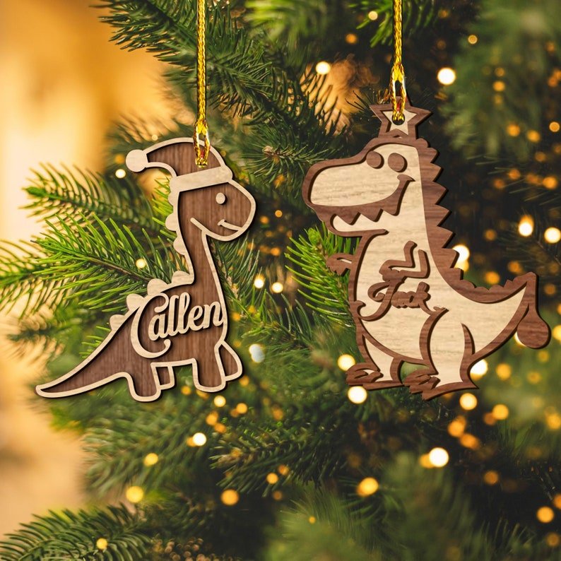 Dinosaur Christmas ornaments, children's ornaments, wooden ornaments, 2024 ornaments