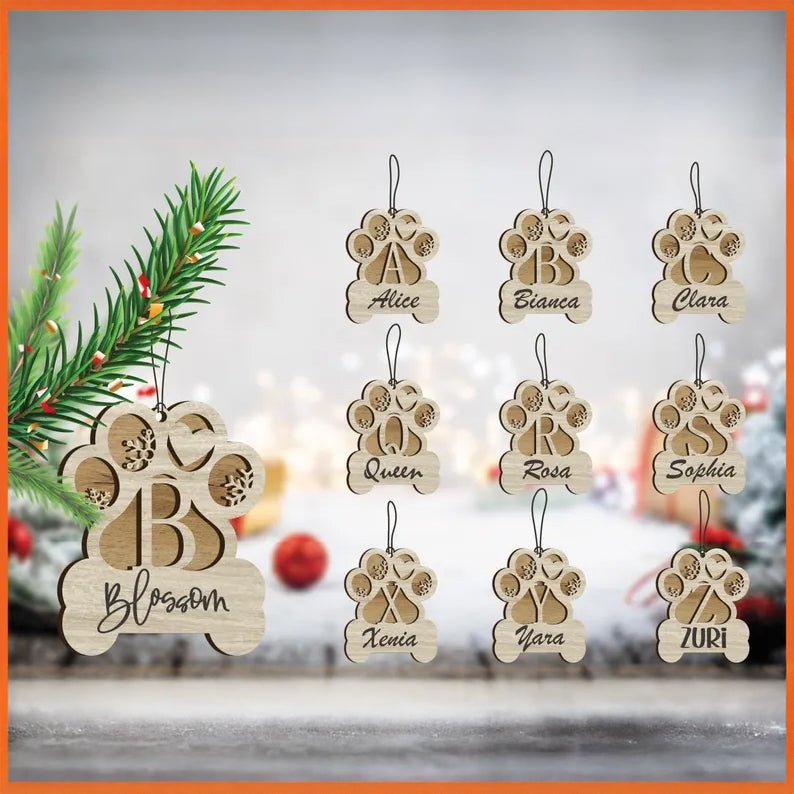 Dog paw pattern, personalized gift, Christmas custom ornaments, letter pattern