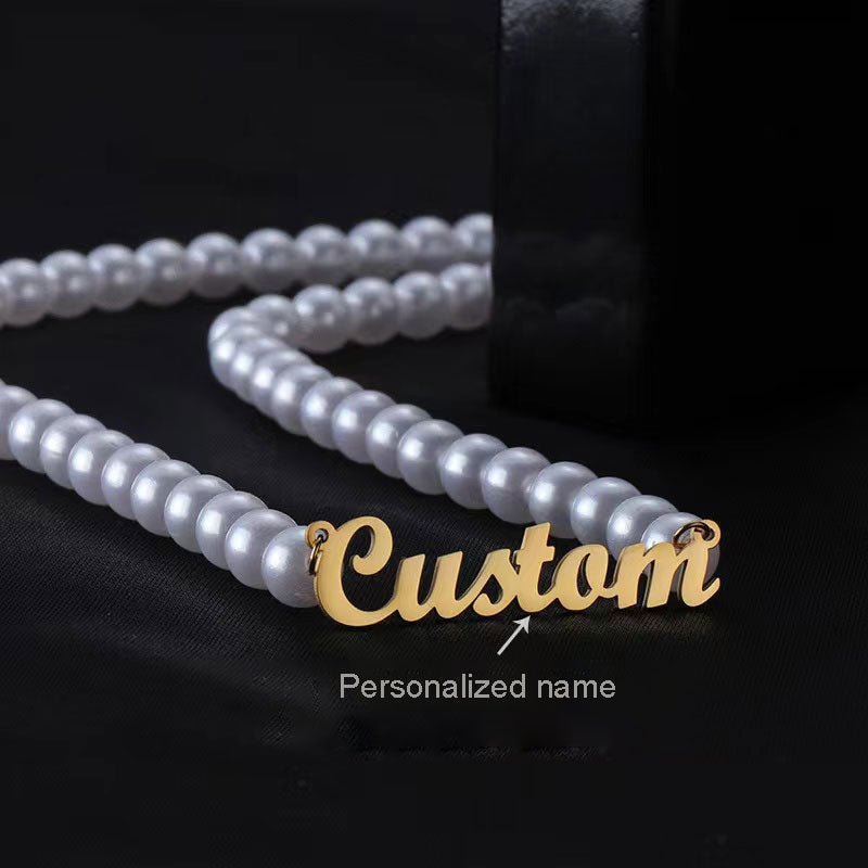 Elegant Personalized Pearl Jewelry – Custom Name Necklaces and Bracelets in Gold, Steel, and Rose Gold