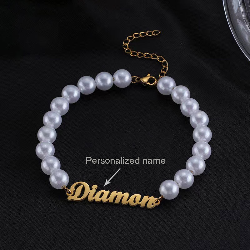 Elegant Personalized Pearl Jewelry – Custom Name Necklaces and Bracelets in Gold, Steel, and Rose Gold