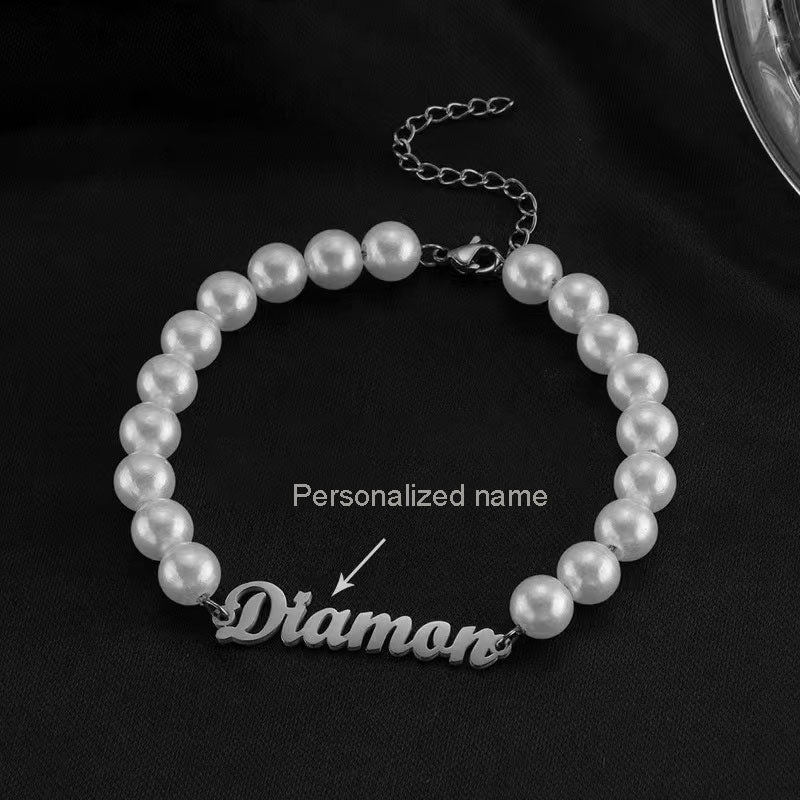 Elegant Personalized Pearl Jewelry – Custom Name Necklaces and Bracelets in Gold, Steel, and Rose Gold