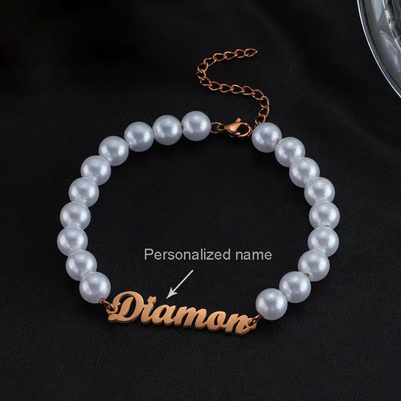 Elegant Personalized Pearl Jewelry – Custom Name Necklaces and Bracelets in Gold, Steel, and Rose Gold