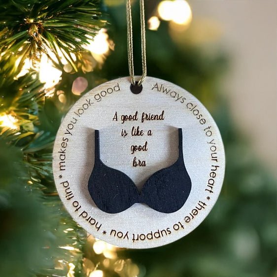 Funny friend ornaments, friend ornaments shaped like bras, Christmas decorations