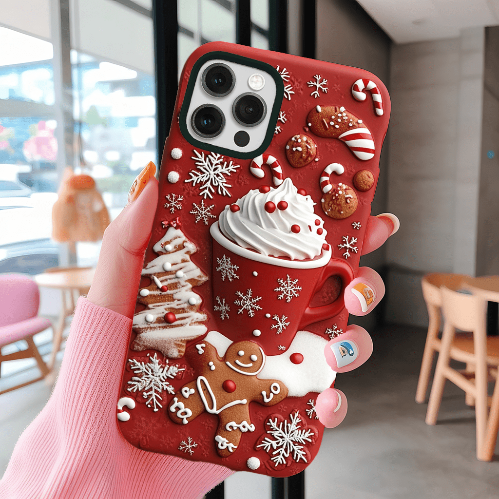 Gingerbread Coffee Joy phone cases, multiple styles available, iPhone, Pixel, Samsung