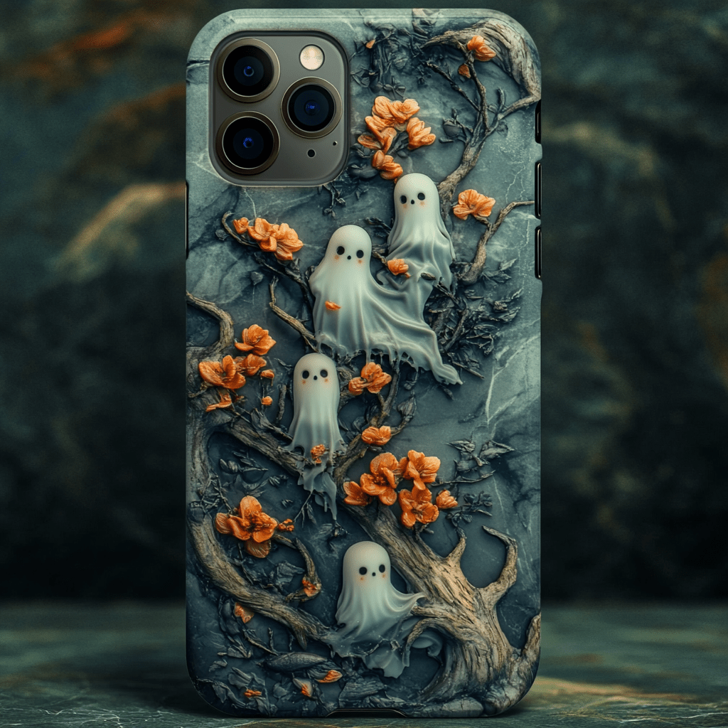 Halloween ghost floating phone case, multiple styles available, iPhone, Pixel, Samsung