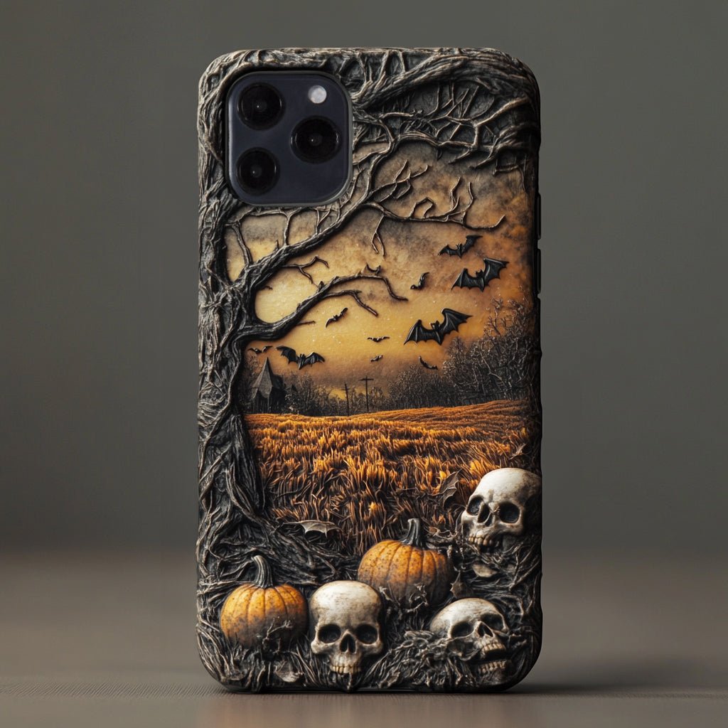 Halloween pumpkin skull phone case, multiple styles available, iPhone, Pixel, Samsung