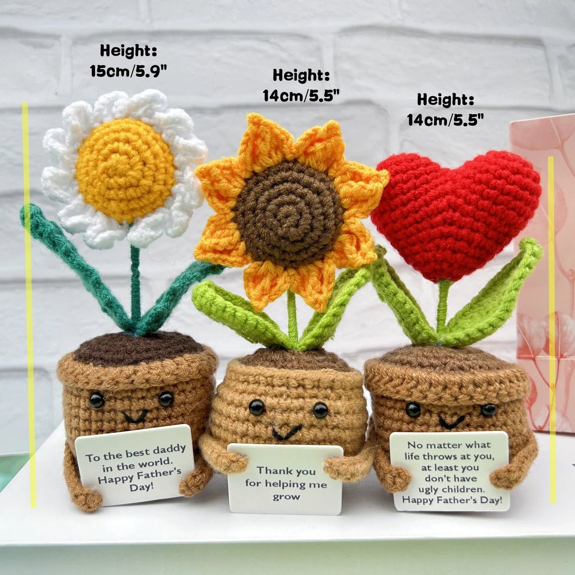 Handmade Crochet Sunflower/Heart Flower/Daisy - Emotional Support Plant - Thank You for Helping Me Grow