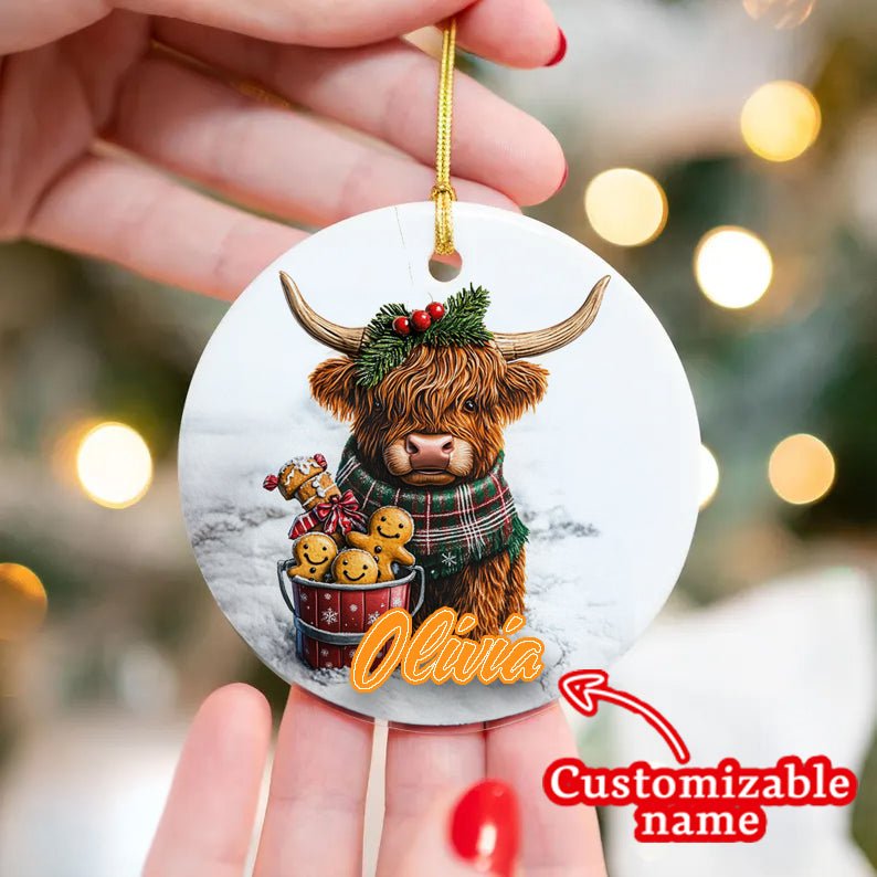 Highland Cattle personalized name custom ornaments, 2024 family ornaments, Christmas gifts, family souvenirs.