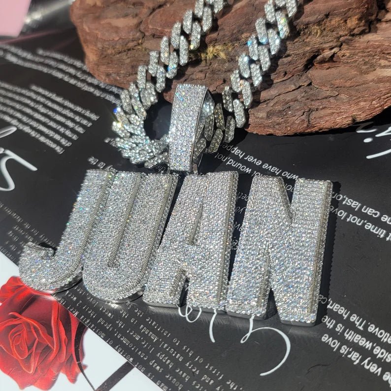 Ice crystal personalized big name pendant, Cuban chain, custom name necklace, custom chain, hip hop jewelry, custom birthday gift