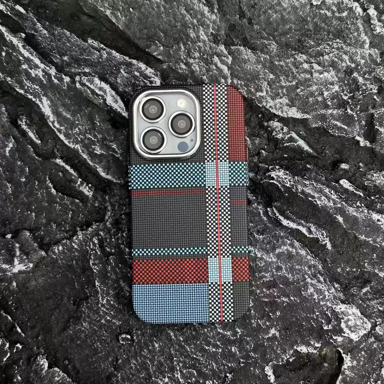 Kevlar phone case, plaid phone case, frosted carbon fiber anti-fingerprint, Iphone