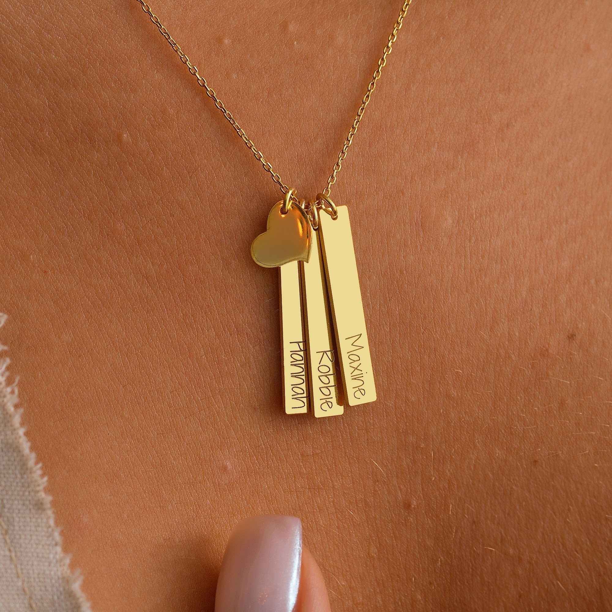 Name Engraved Pendant, Mother's necklace, name necklace, personalized engraving, 14K Gold Name Bar Pendant