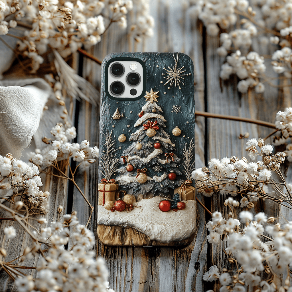 Oil painting style Christmas tree phone case, multiple options, iPhone, Pixel, Samsung