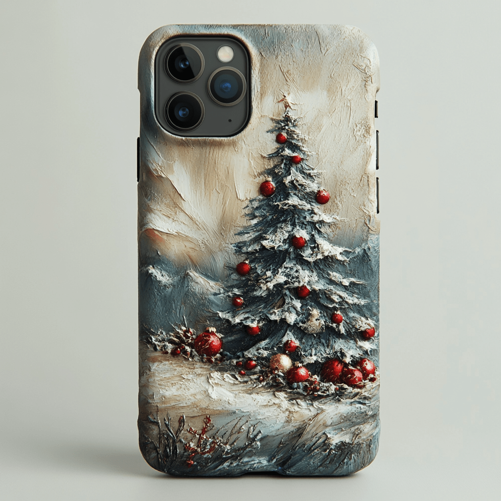 Oil painting style Christmas tree phone case, multiple options, iPhone, Pixel, Samsung