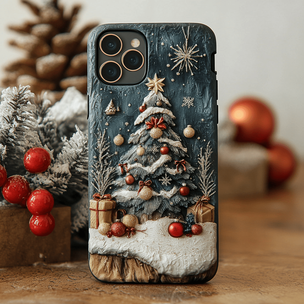 Oil painting style Christmas tree phone case, multiple options, iPhone, Pixel, Samsung