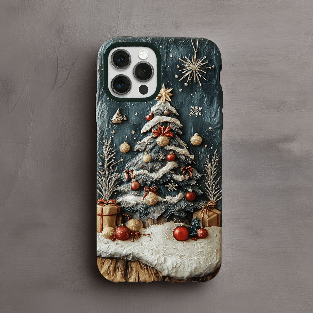 Oil painting style Christmas tree phone case, multiple options, iPhone, Pixel, Samsung