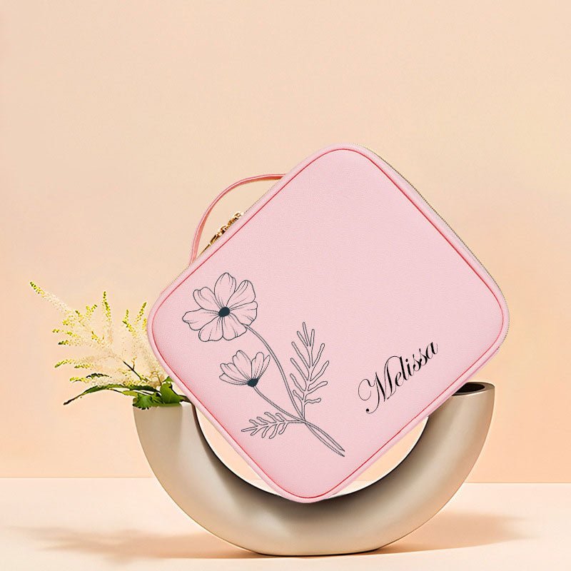 Personalized Birth Flower LED Cosmetic Bag with Name Birthday Gift for Girls Women🌺