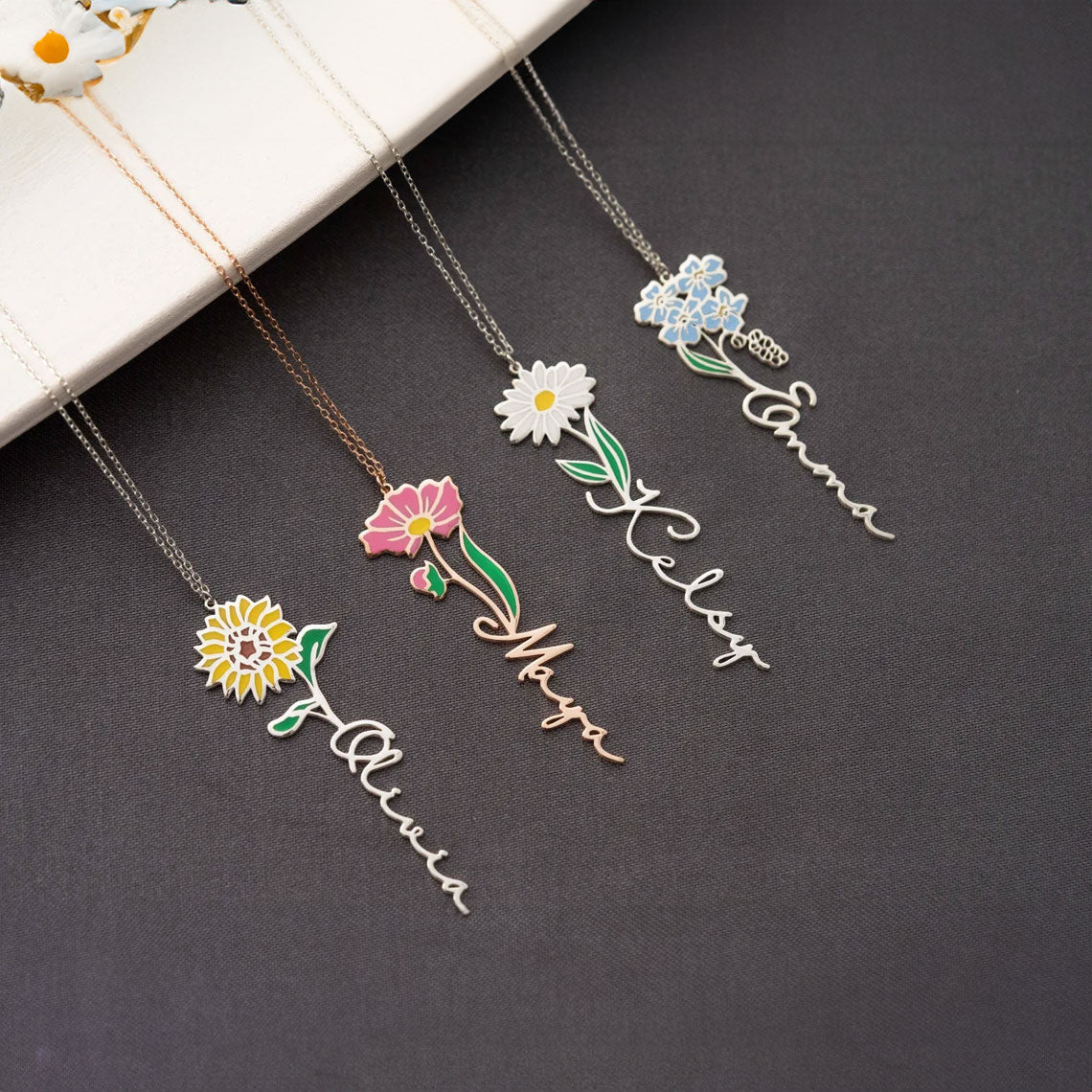 Personalized Birth Flower Necklace Custom Name,Personalized Gifts For Her Birthday Gifts