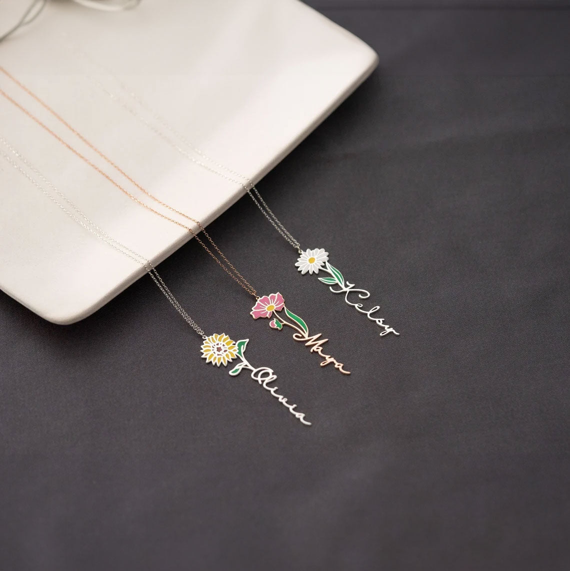 Personalized Birth Flower Necklace Custom Name,Personalized Gifts For Her Birthday Gifts