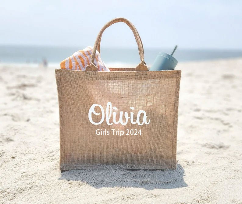 🌟 Personalized Burlap Tote Bag - Perfect for Beach Days, Girls' Trips, and Bridesmaids! 🏖️🎁