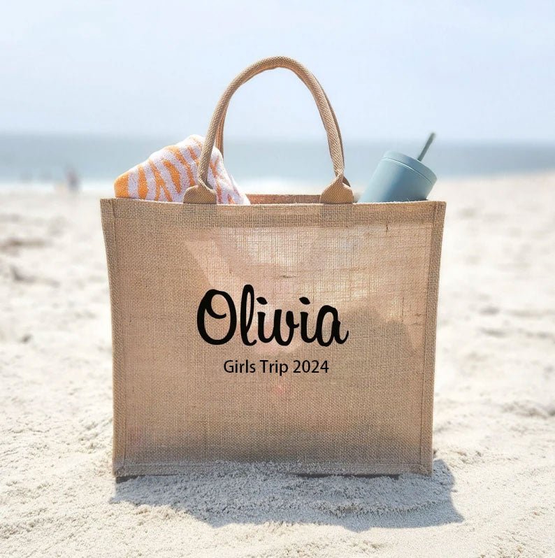 🌟 Personalized Burlap Tote Bag - Perfect for Beach Days, Girls' Trips, and Bridesmaids! 🏖️🎁