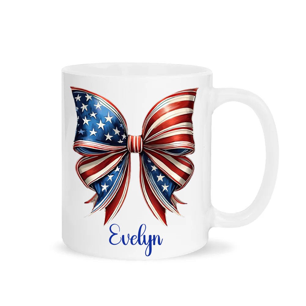 Personalized Coquette Bow 11 oz Ceramic Coffee Mug with Name Best Gift for Girls and Women