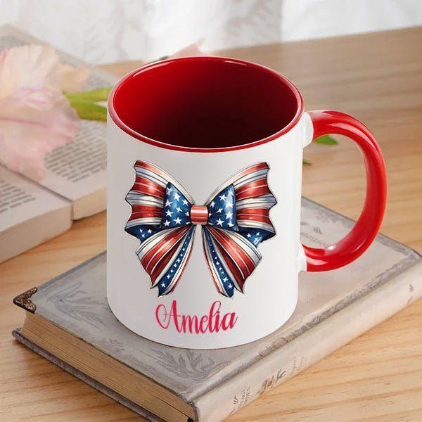 Personalized Coquette Bow 11 oz Ceramic Coffee Mug with Name Best Gift for Girls and Women