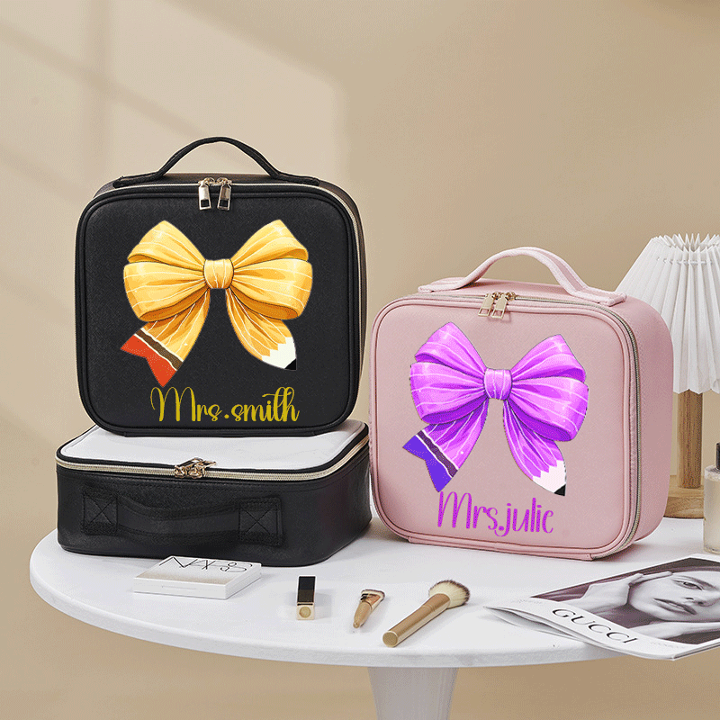 Personalized coquettish bow pencil cosmetic bag with name portable teacher thank you back to school gift for teachers