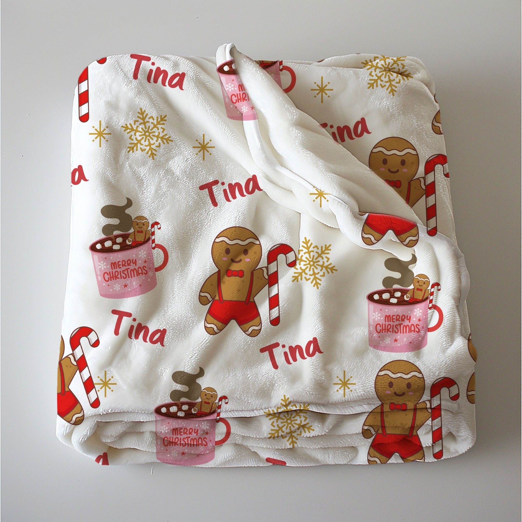 Personalized gingerbread blanket for kids holiday gingerbread baby blanket with name blanket for kid Christmas gift velveteen baby blanket