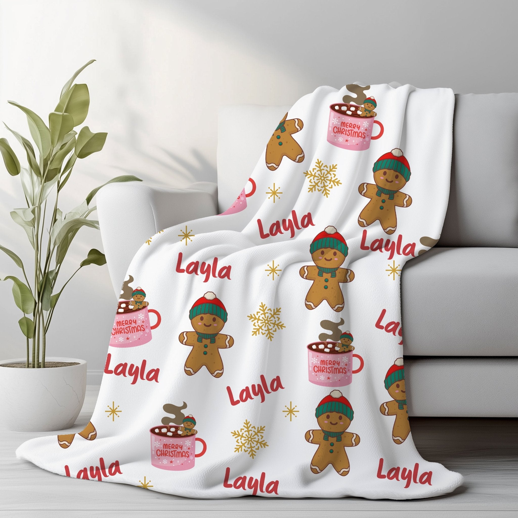 Personalized gingerbread blanket for kids holiday gingerbread baby blanket with name blanket for kid Christmas gift velveteen baby blanket