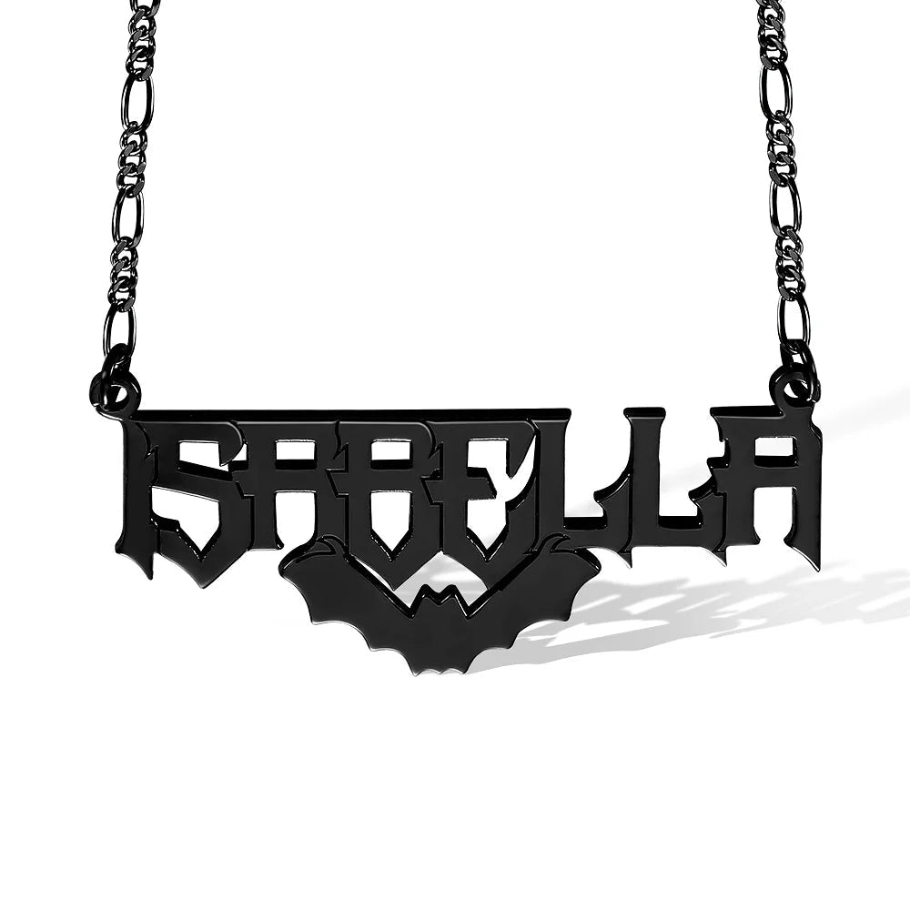 Personalized Gothic Bat Name Necklace, Halloween Necklace, Jewelry Gift, Christmas Gift, Women's Gift