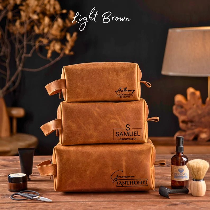 Personalized Men's Leather Toiletry Bag Groomsmen Gifts, Dopp Kit Men's Leather Accessory, Anniversary Gift for Him Graduation Gift for Him - 我的商店