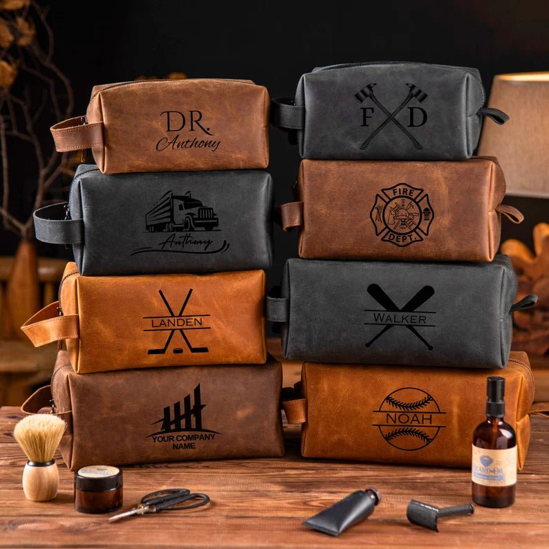 Personalized Men's Leather Toiletry Bag Groomsmen Gifts, Dopp Kit Men's Leather Accessory, Anniversary Gift for Him Graduation Gift for Him - 我的商店