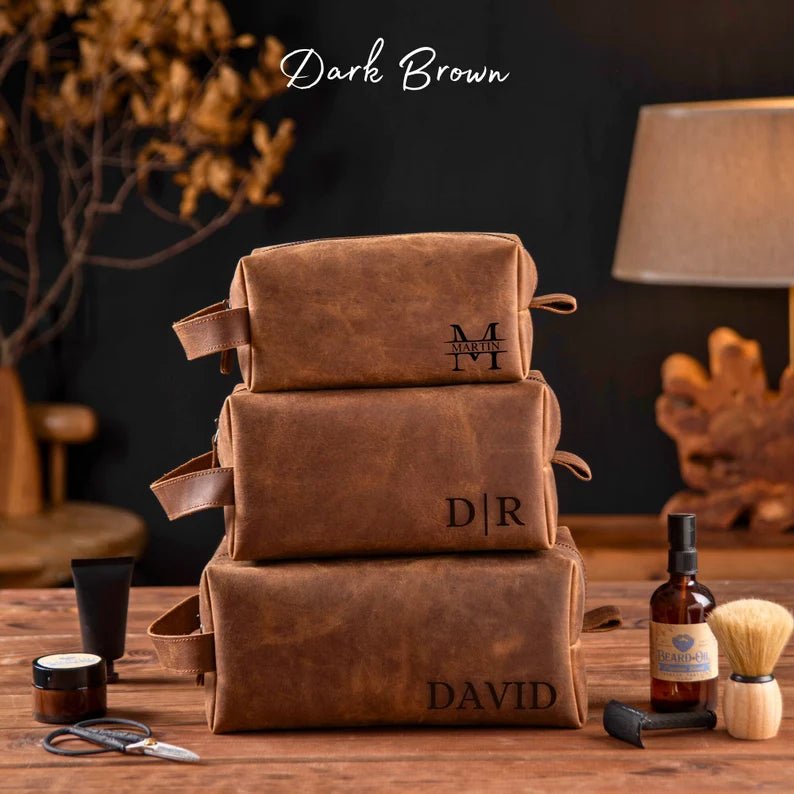 Personalized Men's Leather Toiletry Bag Groomsmen Gifts, Dopp Kit Men's Leather Accessory, Anniversary Gift for Him Graduation Gift for Him - 我的商店