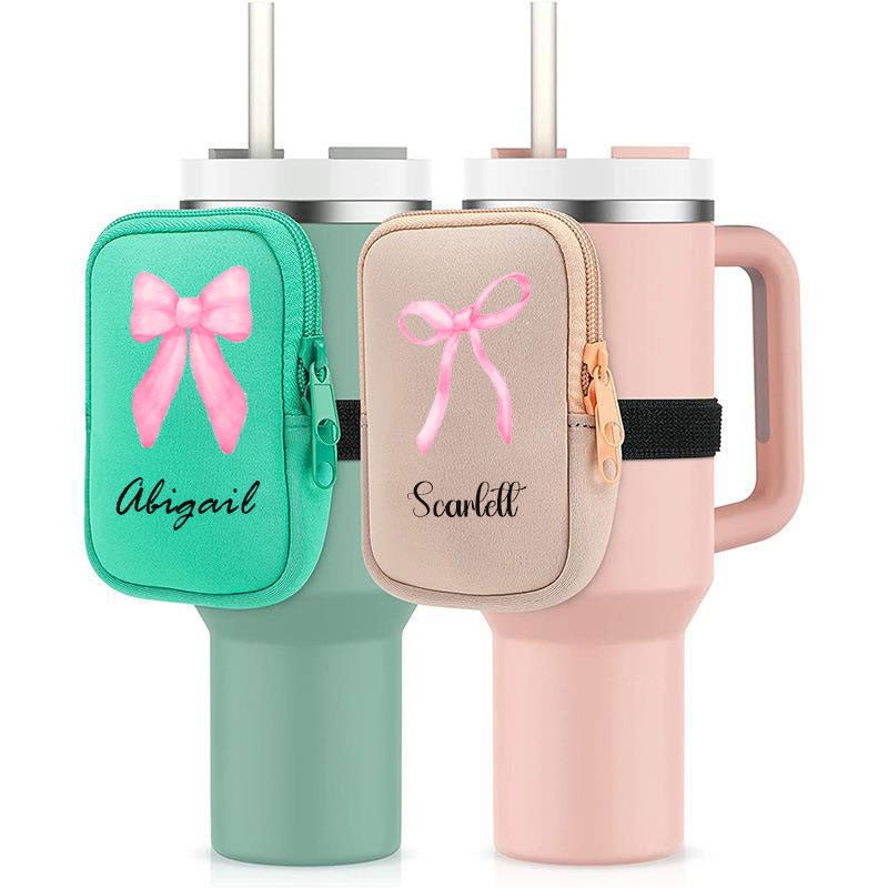 Personalised Pink Coquette Bow Name Waterproof Water Bottle Bag