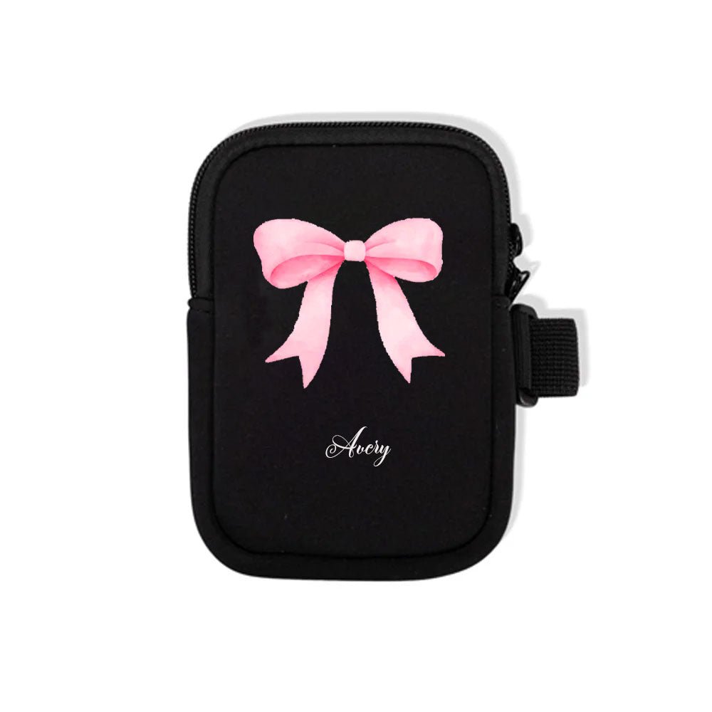 Personalised Pink Coquette Bow Name Waterproof Water Bottle Bag