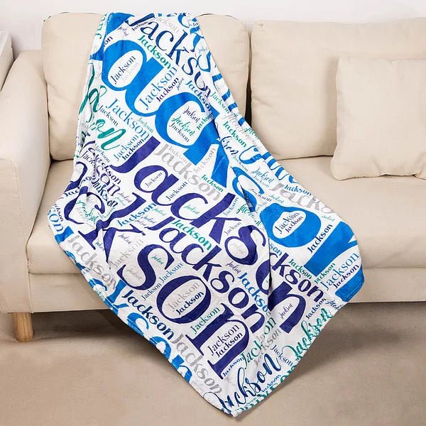 🛋️ Personalized Soft Flannel Name Family Blanket - Word Cloud Art Design Blanket 🖼️✨