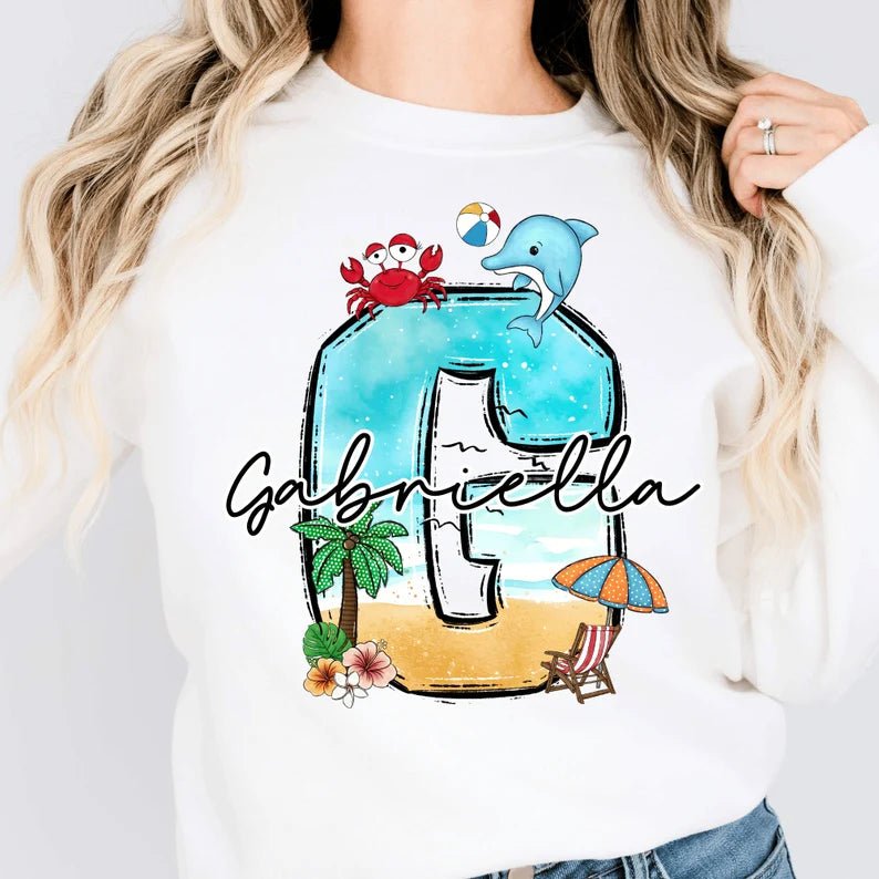 Personalized Summer T-Shirt - Custom Name and Letter Design, Fresh Beach Style! 🌴