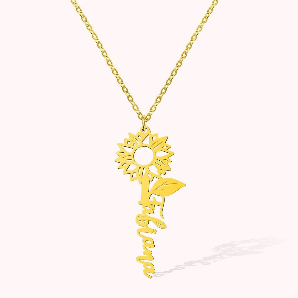 Personalized sunflower name necklace stainless steel silver name sunflower necklace suitable for women girlfriend wife