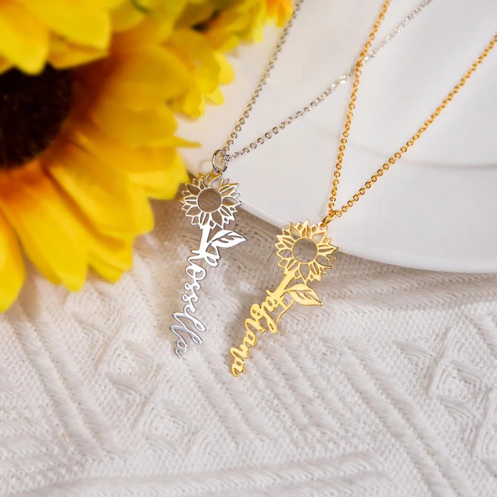 Personalized sunflower name necklace stainless steel silver name sunflower necklace suitable for women girlfriend wife